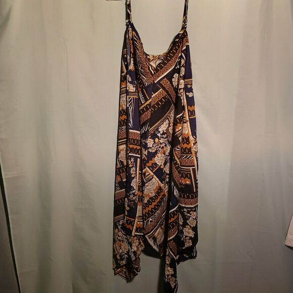 Women’s Boho Handkerchief Hem Maxi Dress – Multicolor Tribal Floral Print - Picture 1 of 5